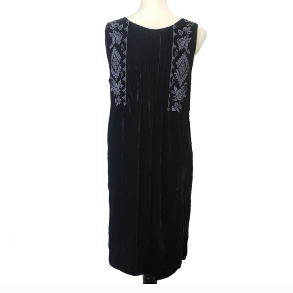 Johnny Was JWLA Black Velvet Boho Embroidered Silk Blend Pintucked Dress - Picture 5 of 12